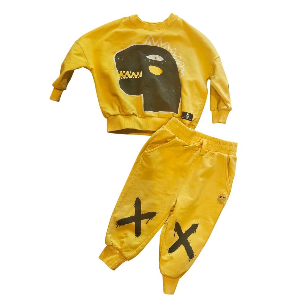 Rock your kid sweatshirt jogger ser yellow Dino boys 2